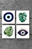 Nazar, Yaprak Taş Bardak Altlığı Masaüstü Koruyucu Altlık 4 Parça Set 10x10cm Stone Coasters