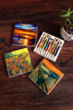 Van Gogh Arles'te Kırmızı Bağ, Çığlık, Yerli Kadınlar, Deniz Manzarası Taş Bardak Altlığı Masaüstü Koruyucu Altlık 4 Parça Set 10x10cm Stone Coasters