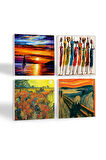 Van Gogh Arles'te Kırmızı Bağ, Çığlık, Yerli Kadınlar, Deniz Manzarası Taş Bardak Altlığı Masaüstü Koruyucu Altlık 4 Parça Set 10x10cm Stone Coasters