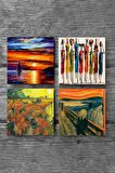 Van Gogh Arles'te Kırmızı Bağ, Çığlık, Yerli Kadınlar, Deniz Manzarası Taş Bardak Altlığı Masaüstü Koruyucu Altlık 4 Parça Set 10x10cm Stone Coasters