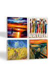 Van Gogh Buğday Tarlası ve Kargalar, Çığlık, Yerli Kadınlar, Deniz Manzarası Taş Bardak Altlığı Masaüstü Koruyucu Altlık 4 Parça Set 10x10cm Stone Coasters