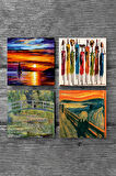 Çığlık, Yerli Kadınlar, Deniz Manzarası, Claude Monet Nilüfer Gölü Taş Bardak Altlığı Masaüstü Koruyucu Altlık 4 Parça Set 10x10cm Stone Coasters