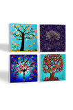 Hayat Ağacı Taş Bardak Altlığı Masaüstü Koruyucu Altlık 4 Parça Set 10x10cm Stone Coasters