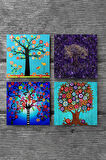Hayat Ağacı Taş Bardak Altlığı Masaüstü Koruyucu Altlık 4 Parça Set 10x10cm Stone Coasters