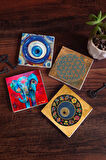 Nazar, Yaşam Çiçeği, Fil Taş Bardak Altlığı Masaüstü Koruyucu Altlık 4 Parça Set 10x10cm Stone Coasters