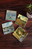 Claude Monet Bahçede, Argenteuil'de Köprü, Gelincikler, İzlenim Gün Doğumu Taş Bardak Altlığı Masaüstü Koruyucu Altlık 4 Parça Set 10x10cm Stone Coasters