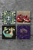 Hayat Ağacı, Şahmeran, Nar Taş Bardak Altlığı Masaüstü Koruyucu Altlık 4 Parça Set 10x10cm Stone Coasters