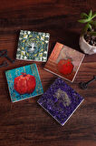 Hayat Ağacı, Nar Taş Bardak Altlığı Masaüstü Koruyucu Altlık 4 Parça Set 10x10cm Stone Coasters