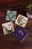 Hayat Ağacı, Kelebekli Çiçek Taş Bardak Altlığı Masaüstü Koruyucu Altlık 4 Parça Set 10x10cm Stone Coasters