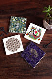 Hayat Ağacı, Yaşam Çiçeği, Şahmeran Taş Bardak Altlığı Masaüstü Koruyucu Altlık 4 Parça Set 10x10cm Stone Coasters