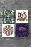 Hayat Ağacı, Yaşam Çiçeği, Şahmeran Taş Bardak Altlığı Masaüstü Koruyucu Altlık 4 Parça Set 10x10cm Stone Coasters
