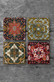 Desen Taş Bardak Altlığı Masaüstü Koruyucu Altlık 4 Parça Set 10x10cm Stone Coasters