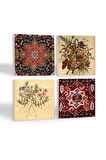 Vintage Çiçek, Desen Taş Bardak Altlığı Masaüstü Koruyucu Altlık 4 Parça Set 10x10cm Stone Coasters