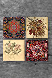 Vintage Çiçek, Desen Taş Bardak Altlığı Masaüstü Koruyucu Altlık 4 Parça Set 10x10cm Stone Coasters