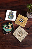 Nazar, Şahmeran, Hayat Ağacı, Fatma Ana Eli (Hamsa) Taş Bardak Altlığı Masaüstü Koruyucu Altlık 4 Parça Set 10x10cm Stone Coasters