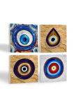 Nazar Taş Bardak Altlığı Masaüstü Koruyucu Altlık 4 Parça Set 10x10cm Stone Coasters