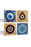 Nazar Taş Bardak Altlığı Masaüstü Koruyucu Altlık 4 Parça Set 10x10cm Stone Coasters