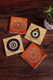 Nazar, Sri Yantra, Mandala Taş Bardak Altlığı Masaüstü Koruyucu Altlık 4 Parça Set 10x10cm Stone Coasters