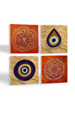 Nazar, Sri Yantra, Mandala Taş Bardak Altlığı Masaüstü Koruyucu Altlık 4 Parça Set 10x10cm Stone Coasters