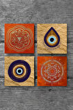 Nazar, Sri Yantra, Mandala Taş Bardak Altlığı Masaüstü Koruyucu Altlık 4 Parça Set 10x10cm Stone Coasters
