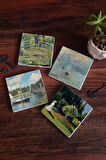 Monet Bahçedeki Kadın, Argenteuil'de Köprü, İzlenim Gün Doğumu, Nilüfer Gölü Taş Bardak Altlığı Masaüstü Koruyucu Altlık 4 Parça Set 10x10cm Stone Coasters