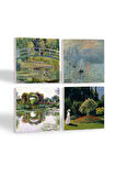Claude Monet Gül Çiçekli Kemer, Bahçedeki Kadın, İzlenim Gün Doğumu, Nilüfer Gölü Taş Bardak Altlığı Masaüstü Koruyucu Altlık 4 Parça Set 10x10cm Stone Coasters