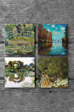 Claude Monet Sonbahar, Gül Çiçekli Kemer, Kırda Öğle Yemeği, Nilüfer Gölü Taş Bardak Altlığı Masaüstü Koruyucu Altlık 4 Parça Set 10x10cm Stone Coasters