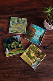 Claude Monet Sonbahar, Bahçede, Bahçedeki Kadın, Nilüfer Gölü Taş Bardak Altlığı Masaüstü Koruyucu Altlık 4 Parça Set 10x10cm Stone Coasters
