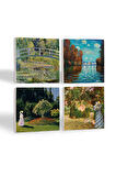 Claude Monet Sonbahar, Bahçede, Bahçedeki Kadın, Nilüfer Gölü Taş Bardak Altlığı Masaüstü Koruyucu Altlık 4 Parça Set 10x10cm Stone Coasters