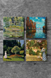 Claude Monet Sonbahar, Bahçede, Bahçedeki Kadın, Nilüfer Gölü Taş Bardak Altlığı Masaüstü Koruyucu Altlık 4 Parça Set 10x10cm Stone Coasters