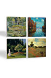 Claude Monet Sonbahar, Bahçedeki Kadın, Gelincikler, Nilüfer Gölü Taş Bardak Altlığı Masaüstü Koruyucu Altlık 4 Parça Set 10x10cm Stone Coasters