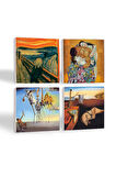 Dalí Belleğin Azmi, Antonius'un Baştan Çıkarılışı, Çığlık, Klimt Aile Kucaklama Taş Bardak Altlığı Masaüstü Koruyucu Altlık 4 Parça Set 10x10cm Stone Coasters