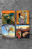 Dalí Belleğin Azmi, Antonius'un Baştan Çıkarılışı, Çığlık, Klimt Aile Kucaklama Taş Bardak Altlığı Masaüstü Koruyucu Altlık 4 Parça Set 10x10cm Stone Coasters