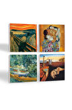 Dalí Belleğin Azmi, Van Gogh Oise Bankası, Çığlık, Klimt Aile Kucaklama Taş Bardak Altlığı Masaüstü Koruyucu Altlık 4 Parça Set 10x10cm Stone Coasters