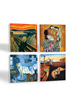 Dalí Belleğin Azmi, Picasso Mavi Oda, Çığlık, Gustav Klimt Aile Kucaklama Taş Bardak Altlığı Masaüstü Koruyucu Altlık 4 Parça Set 10x10cm Stone Coasters