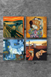 Dalí Belleğin Azmi, Picasso Mavi Oda, Çığlık, Gustav Klimt Aile Kucaklama Taş Bardak Altlığı Masaüstü Koruyucu Altlık 4 Parça Set 10x10cm Stone Coasters