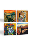 Dalí Belleğin Azmi, Picasso Ağlayan Kadın, Çığlık, Gustav Klimt Aile Kucaklama Taş Bardak Altlığı Masaüstü Koruyucu Altlık 4 Parça Set 10x10cm Stone Coasters