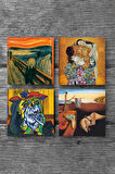 Dalí Belleğin Azmi, Picasso Ağlayan Kadın, Çığlık, Gustav Klimt Aile Kucaklama Taş Bardak Altlığı Masaüstü Koruyucu Altlık 4 Parça Set 10x10cm Stone Coasters