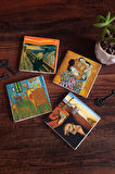 Dalí Belleğin Azmi, Van Gogh Yatak Odası, Çığlık, Klimt Aile Kucaklama Taş Bardak Altlığı Masaüstü Koruyucu Altlık 4 Parça Set 10x10cm Stone Coasters