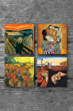Dalí Belleğin Azmi, Van Gogh Arles'te Kırmızı Bağ, Çığlık, Klimt Aile Kucaklama Taş Bardak Altlığı Masaüstü Koruyucu Altlık 4 Parça Set 10x10cm Stone Coasters