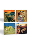 Dalí Belleğin Azmi, Van Gogh Sarı Ev, Çığlık, Gustav Klimt Aile Kucaklama Taş Bardak Altlığı Masaüstü Koruyucu Altlık 4 Parça Set 10x10cm Stone Coasters