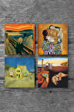 Dalí Belleğin Azmi, Van Gogh Sarı Ev, Çığlık, Gustav Klimt Aile Kucaklama Taş Bardak Altlığı Masaüstü Koruyucu Altlık 4 Parça Set 10x10cm Stone Coasters