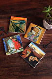 Dalí Belleğin Azmi, Çığlık, Gustav Klimt Aile Kucaklama, Kaplumbağa Terbiyecisi Taş Bardak Altlığı Masaüstü Koruyucu Altlık 4 Parça Set 10x10cm Stone Coasters