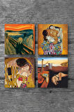 Salvador Dalí Belleğin Azmi, Çığlık, Gustav Klimt Aile Kucaklama, Öpücük Taş Bardak Altlığı Masaüstü Koruyucu Altlık 4 Parça Set 10x10cm Stone Coasters