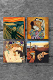 Salvador Dalí Belleğin Azmi, Çığlık, Gustav Klimt Aile Kucaklama, Anne Çocuk Taş Bardak Altlığı Masaüstü Koruyucu Altlık 4 Parça Set 10x10cm Stone Coasters