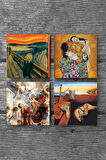 Dalí Belleğin Azmi, Çığlık, Gustav Klimt Aile Kucaklama, Aziz Stephen Üçlemesi Taş Bardak Altlığı Masaüstü Koruyucu Altlık 4 Parça Set 10x10cm Stone Coasters