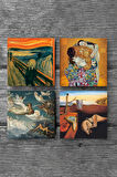 Dalí Belleğin Azmi, Çığlık, Gustav Klimt Aile Kucaklama, Ruhların Geçişi Taş Bardak Altlığı Masaüstü Koruyucu Altlık 4 Parça Set 10x10cm Stone Coasters