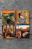 Dalí Belleğin Azmi, Çığlık, Gustav Klimt Aile Kucaklama, Bir Roma Sanat Aşığı Taş Bardak Altlığı Masaüstü Koruyucu Altlık 4 Parça Set 10x10cm Stone Coasters