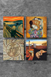 Salvador Dalí Belleğin Azmi, Çığlık, Mozaik Serisi, Gustav Klimt Aile Kucaklama Taş Bardak Altlığı Masaüstü Koruyucu Altlık 4 Parça Set 10x10cm Stone Coasters