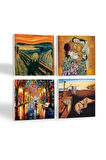 Salvador Dalí Belleğin Azmi, Çığlık, Fenerler, Gustav Klimt Aile Kucaklama Taş Bardak Altlığı Masaüstü Koruyucu Altlık 4 Parça Set 10x10cm Stone Coasters